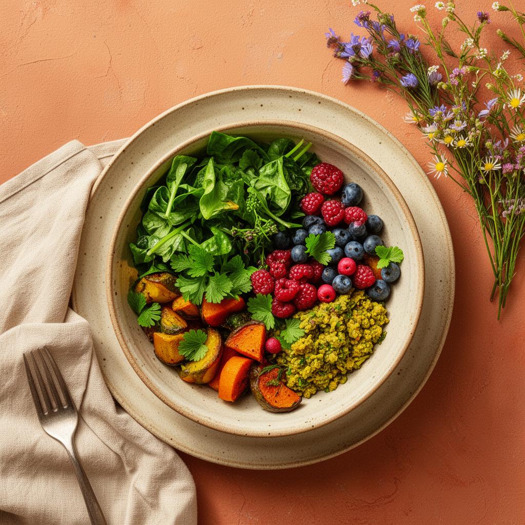 Plant-based nourishing meal with wildflowers